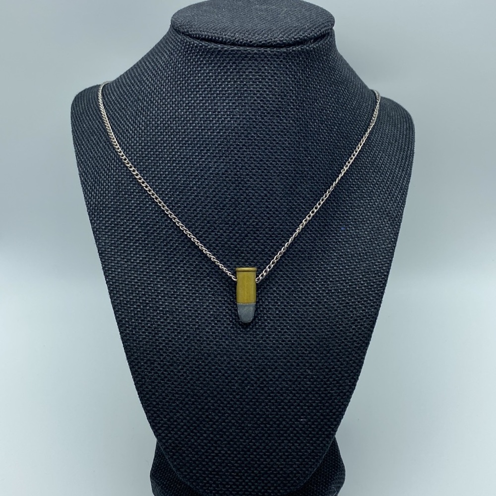 Vintage U.S. 32 Smith & Wesson Bullet Necklace Silver Tone Chain Original Patina